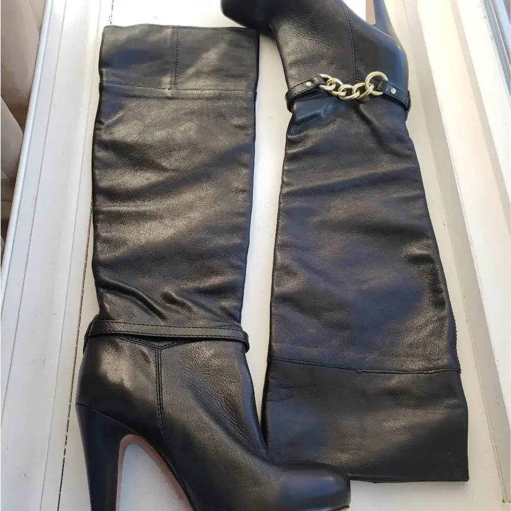Coach Aida black over the knee leather boots size 6